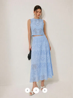 NWT Commense Eyelet Embroidery Top & Maxi Skirt Set Sz M